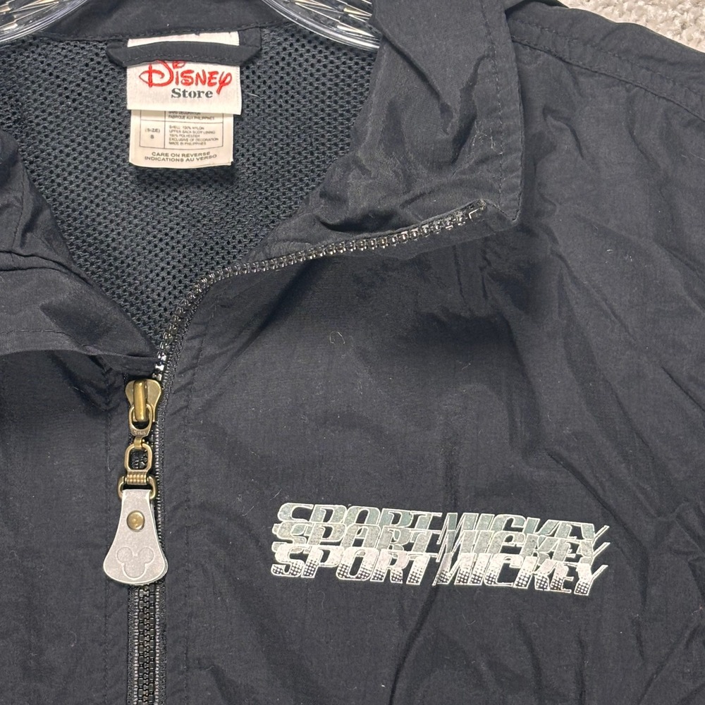 Disney Store Sport Mickey Mens Small Black Vintage Nylon Windbreaker Jacket Zip - Picture 3 of 13